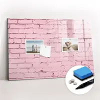 Tulup Whitebord - Bakstenen muur - 60 x 40 cm - Roze Memo Bord - Gratis 5 Sterke Magneten + Whiteboard Marker & Wisser - Decoratief Magnetisch Bord - Magnetisch Memobord - Inspiratiebord Kantoor