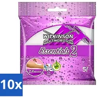 Wilkinson - Wegwerpscheermesjes Essentials 2 - Voor Dames - Antislip Greep - 5 scheermesjes - Bulkverpakking - 10 stuks