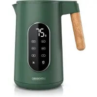 Arendo waterkoker met temperatuurregeling van 40°C tot 100°C, met display, temperatuurselectie, roestvrij staal, 1,7 liter, 2200W, LED-display, handgreep met houtlook, BPA-vrij