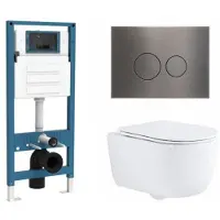 Qeramiq Dely Swirl Toiletset - inbouwreservoir Flush - slim zitting - metaal gunmetal bedieningsplaat - ronde knoppen - glans wit SW1026256/SW1448813/SW1159504/SW706198