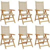 vidaXL Inklapbare stoelen 6 st poly rattan en massief hout beige