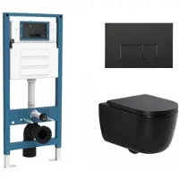 Qeramiq Dely Swirl Toiletset - inbouwreservoir Flush - 35mm zitting - metaal mat zwarte bedieningsplaat - rechthoekige knoppen - mat zwart SW1026258/SW1448813/SW1000769/SW706193