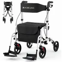 Mobiclinic Ibiza - Rollator - Met voetsteunen - Looprek - Opvouwbaar - Aluminium - Wandelstokhouder - Remmen op handgrepen - 360º wielen - Grote mand - In hoogte verstelbaar - Wit