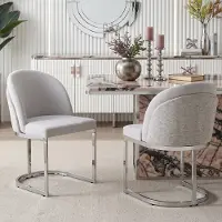 HAUSS SPOLE Eetkamerstoel - Set Van 2 - Moderne Stoel Met Armleuningen En Gewatteerde Zitting - Voor Eetkamer, Woonkamer En Café - Chenille Lichtgrijs Met Zilveren Metalen Poten