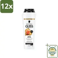 GLISS - Shampoo - Total Repair - Voor Intensief Haarherstel - 250 ml - Voordeelverpakking - 12 stuks - Beschadigd haar shampoo - Keratine shampoo