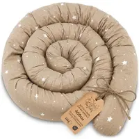 Totsy Baby Zijslaper kussen Lichaamskussen 400 cm Katoen - Lang kussen bed rol slaapkussen nek rol Decoratie voor kinderkamer Oeko-Tex Beige met witte sterren