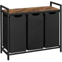 Begryf Wasmand - metaal stof - zwart/rustiek bruin - 3 vakken - 114 l - 92,5 x 33 x 71 cm