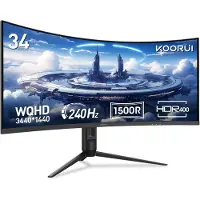 Koorui G3441XC 34" Gebogen Gaming Monitor – WQHD 3440×1440 – 240Hz – VA – 1500R – HDR400 – 1ms MPRT – 4000:1 Contrast – HDMI 2.1 & DP 1.4 - Zwart