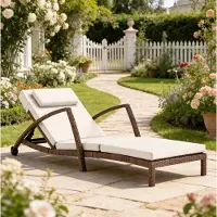 HAUSS SPOLE Ligbed - Chaise Lounge Met 5-Standen Verstelbare Rugleuning En Wielen - Voor Tuin En Terras - Staal En Geweven Hars - Beige Bruin