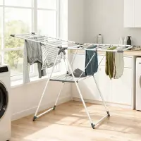 STILVORA Droogrek Inklapbaar 1,565 M Drooglengte Met 2 Niveaus Verstelbare Vleugels Metaal Wit Voor Kleding En Broeken 15 Kg Draagvermogen