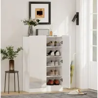 STILVORA Schoenenkast - 5 Niveaus Met Verstelbare Planken En Softclose Deuren - Voor Hal En Gang - Hout - 72x34,5x103 Cm - Wit