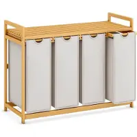 Tyr Wasmand - 200L - Wasmand 4 Vakken - Wasmanden - Lichtgrijs - 107cm x 42cm x 77cm