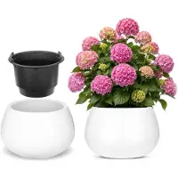 Kadax Bloempot met binnenpot, plastic sierpot vorstbestendig voor bloemen en planten, staand wit 36x23cm