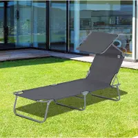 HAUSS SPOLE Ligbed - Klapbaar Sonnenbed Met Verstelbare Zonnescherm - Voor Tuin, Terras, Zwembad En Strand - Metaal Grijs
