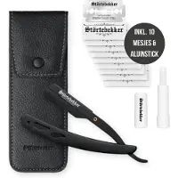 Störtebekker Premium Scheermes 'Blackbeard' - in een handgemaakt leren etui - incl. aluinstaafje & 10 mesjes - Scheermessenset - Scheerset / Barbiersmes - Shavette / Straight Razor