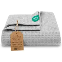 Totsy Baby Wafeldeken Baby Hele Jaar 100x150 cm - babydeken katoen ademend licht kinderen tussenseizoen wafelpiqué – wiegdeken kinderwagen newborn zacht meisje jongen peuter Oeko-Tex Lichtgrijs