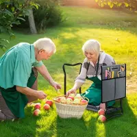 MODFU - Opvouwbare Kniebank En Tuinhocker - 2-In-1 Ontwerp - Met Afneembare Gereedschapstas - Staal - Grijs - 58 X 28 X 49 Cm