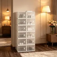 HAUSS SPOLE Schoenenopbergkast - Stapelbare Transparante Opbergbox Met Voorklep - Voor Slaapkamer Badkamer En Hal - Kunststof - 50x35,5x111,5 Cm - Wit