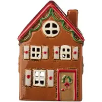 Ib Laursen - Keramieken Huisje - Kerst - Bruin met Kerstkrans - Waxinelichthouder