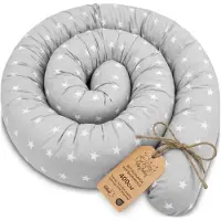Totsy Baby Zijslaper kussen Lichaamskussen 400 cm Katoen - Lang kussen bed rol slaapkussen nek rol Decoratie voor kinderkamer Oeko-Tex Grijs met witte sterren
