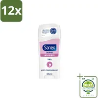 Sanex – Deodorant Stick – Dermo Invisible – 65 ml - Voordeelverpakking - 12 stuks - Onzezichtbare deodorantstick - Deodorantstick