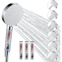 Auralum Max Douchekop met Filter - Hoge Druk Handdouche - 6 Sproeistanden - Luxe Moderne Handdouche - inclusief 4 Vervangingsfilters - 1,5 m Slang - Waterbesparende - Chrome/Wit