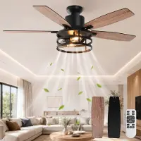 Lapamax Plafondventilator met Verlichting - 5 Omkeerbare Houten Bladen - 6 Snelheden - Afstandsbediening en Timer - Zwart - Ø 132 cm