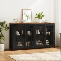 HAUSS SPOLE Keukenkast - Dressoir Met Glazen Deuren En Grote Opbergruimte - Voor Keuken Eetkamer En Woonkamer - MDF - 160x40x86 Cm - Zwart