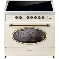 Gurari fornuis met oven elektrisch E 913 RU CR Retro vrijstaande inductiekookplaat 90 cm, Range Coocker met 5 inductiezones allemaal met booster, Vrijstaande inductiekookplaat in crème