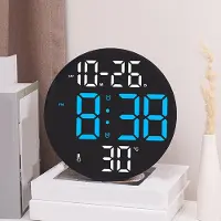 OKWISH Digitale Wandklok - Met Temperatuur Datum Week - Alarm Stil Groot Scherm Verstelbare Helderheid- Voor Slaapkamer Woonkamer Kantoor - Kunststof - Blauw