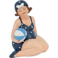 Gerkimex Home decoratie beeldje dikke dame - zittend - donkerblauw badpak - 11 cm