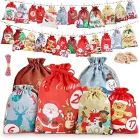 Sonstiges Adventskalender om zelf te vullen, met 24 stoffen zakjes, klemmen en touw. DIY kerstkalender om op te hangen