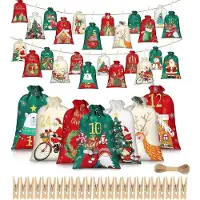 Sonstiges Adventskalender om zelf te vullen, 24 zakjes met cijfers, polyester, 2 formaten, inclusief touw en bevestigingsclips