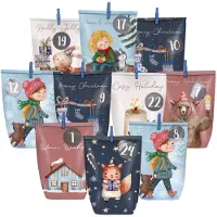 Sonstiges Adventskalender, zakjes om te vullen, 24 stuks, met cijferstickers en klemmetjes, papieren zakjes, blauw