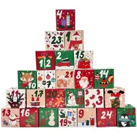Sonstiges Adventskalender om zelf te vullen, met 24 vakjes, kerstmotieven in rood/groen, 7x7x7 cm