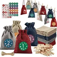 Sonstiges Adventskalender om zelf te vullen, voor 2026, met 24 jute zakjes van 9,4 x 14 cm, doe-het-zelf kerstkalender met cijferstickers