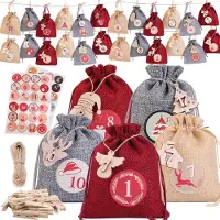 Sonstiges Adventskalender om zelf te vullen, 24 vakjes, kleur rood, afmetingen 12x15 cm, materiaal: linnen en hout