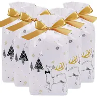 Sonstiges Kerstkoekjeszakjes, 50 stuks, wit, met hertenmotief, 14,7 x 22,5 x 6 cm, geschikt voor voedingsmiddelen