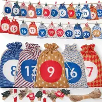 Sonstiges Adventskalender om zelf te vullen, 24 stoffen zakjes, herbruikbaar, canvas, kleurrijke patronen, met touw en klemmetjes