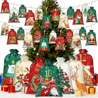 Sonstiges Adventskalender om zelf te vullen, 2026, 24 stoffen zakjes met houten clips en jute touw, doe-het-zelf set