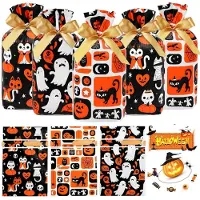 Sonstiges Halloween-zakjes voor snoep, 50 stuks, diverse kleuren, kunststof, met trekkoordsluiting, 14,7 x 22,9 x 6 cm