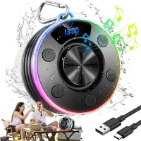 Bedee Waterdichte Bluetooth Speaker IPX7 - RGB Verlichting & LED Tijdweergave - 800mAh & 8 Uur Speeltijd - Stereo Sound & Handsfree Bellen - Zuignap & Haak - Voor Douche, Badkamer & Camping