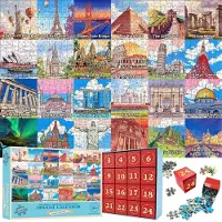 Sonstiges Adventskalender met wereldarchitectuur, puzzel van 1008 stukjes, voor 24 dagen, afmetingen 70x50 cm