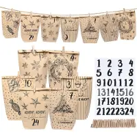 Sonstiges Adventskalender, set van 24 zakjes, met cijferstickers en klemmetjes om te vullen, gemaakt van kraftpapier