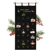 Sonstiges Adventskalender van stof, geschikt om te vullen. Wanddecoratie in zwart en goud, geborduurd. 24 vakken. Wasbaar en herbruikbaar