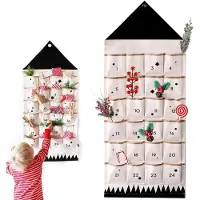 Sonstiges Adventskalender om zelf te vullen, van stof, als wanddecoratie, met 24 vakken, zwart en beige, 118x48 cm