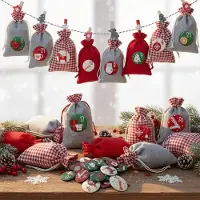 Sonstiges Adventskalender, stof, 24 zakjes, rood en grijs, herbruikbaar