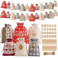 Sonstiges Adventskalender om zelf te vullen, rood. 24 stoffen zakjes met cijfers. Ideaal voor zelfgemaakte kerstdecoraties, groot formaat