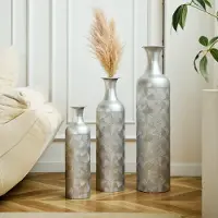 OKWISH Vaas Golfpatroon - 3 Delige Set 50 66 83 cm - Metaal - Zilver - Vloervazen als Sierpot en Decoratie voor Woonkamer
