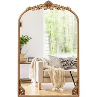Costway barokspiegel goud, 51 x 76 cm, wandspiegel boog met metalen frame, antieke boogspiegel, decoratieve spiegel voor open haard, woonkamer en hal